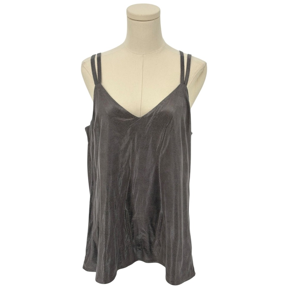 KLD Signature Women's Grey Snake Print V Neck Spaghetti Strap Tank Top Size L